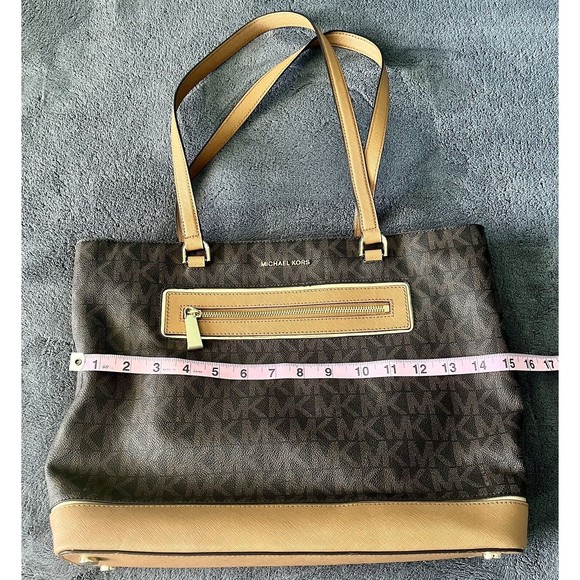 Michael Kors Brown MK Tote Bag with Gold Lightly Worn - Picture 6 of 9